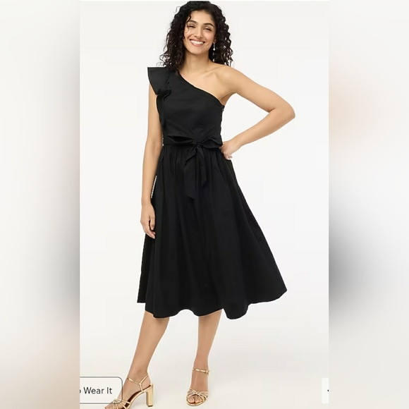 NWT J. Crew Factory One Shoulder Midi Dress Womens Black - Picture 1 of 8